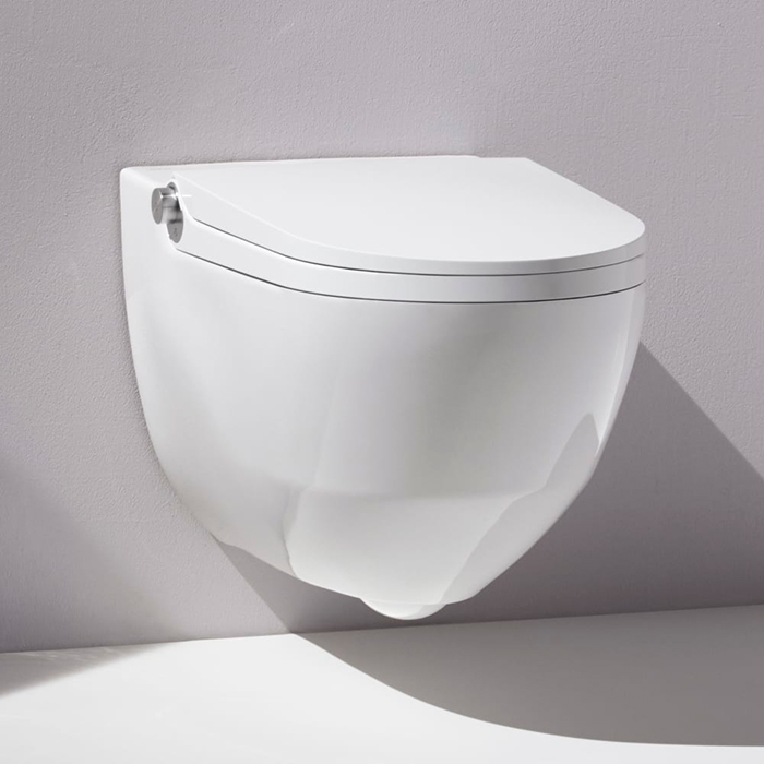 Laufen Cleanet Riva Унитаз-биде подвесной 60х39см, безободковый, с сиденьем, пульт д/у, покрытие LCC, панель золото, цвет: белый