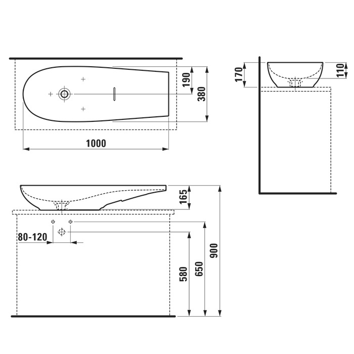 Laufen Alessi One Раковина-чаша 100х38х17см., без отв., без перелива, с покр. LCC, цвет: белый матовый