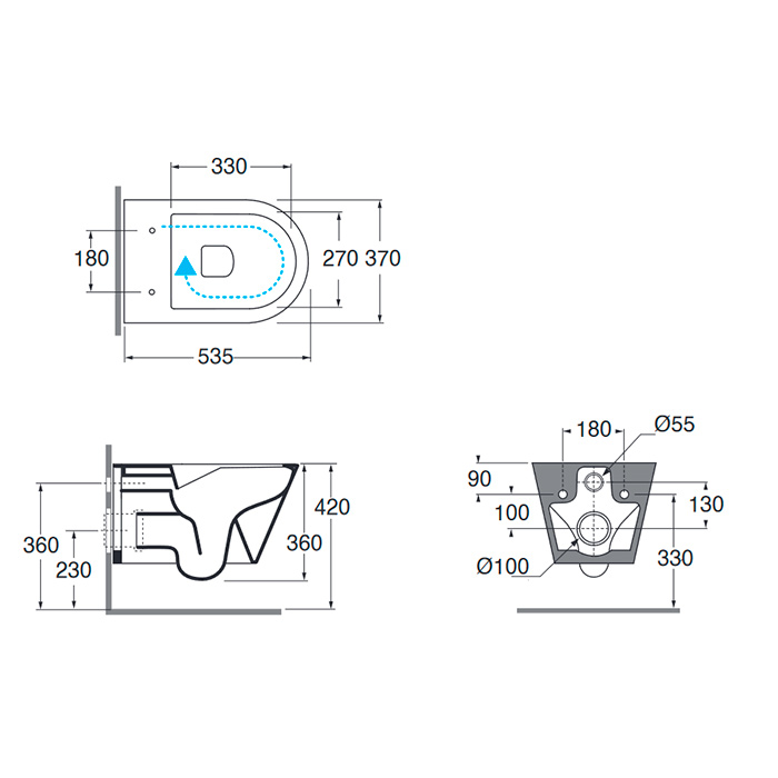 Azzurra Forma Унитаз подвесной 54х37см, TORNADO бесшумный, цвет: Verde natura