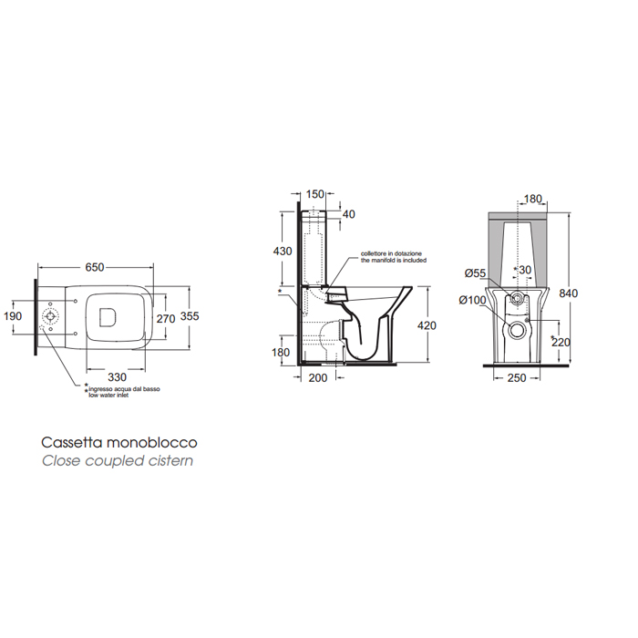 AZZURRA PRUA Унитаз моноблок 65х36х84см, слив в стену, цвет: белый