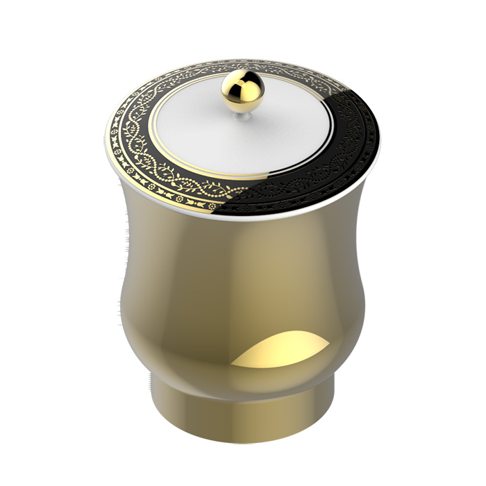 THG MARQUISE NOIR DECOR OR Китайская лакированная коробка с белой керамической крышкой Ø126 мм., middle size, декор черный/золото, цвет: золото