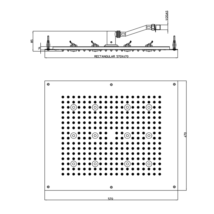 BOSSINI DREAM-RECTANGULAR Верхний душ 570x470 мм, с 12 LED (белый), блок питания/управления, цвет: хром