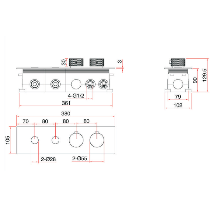 NEMO Смеситель для душа, встраиваемый, термостатический, на 2 потребителя, цвет: черный матовый