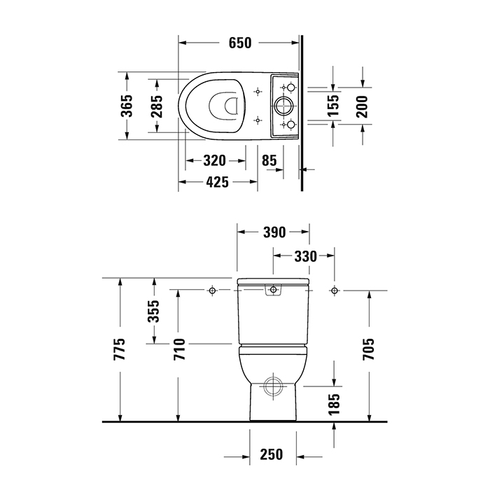 Duravit DuraStyle basic Унитаз-моноблок 36.5х65см., безободковый, слив универсальный, подключение справа/слева, цвет: белый 