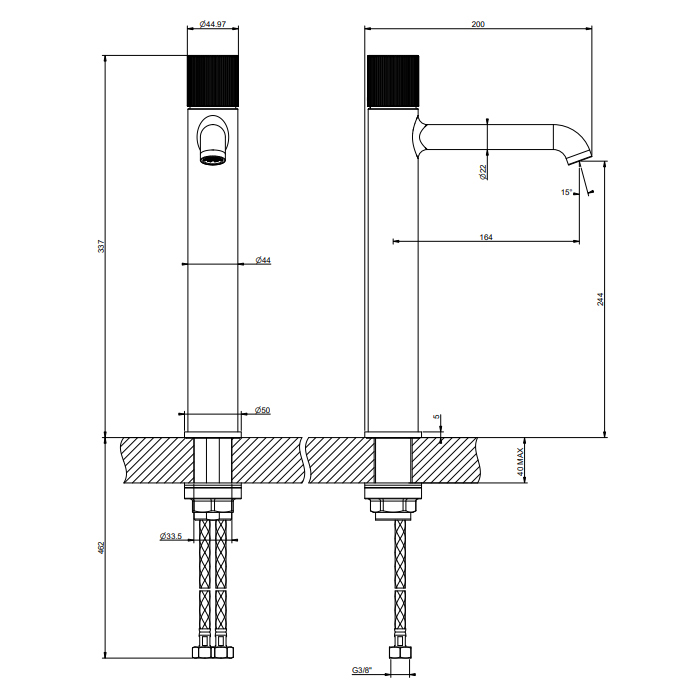 Gessi HABITO RIGATO Смеситель для раковины, на 1 отв., высокий, цвет: черный матовый