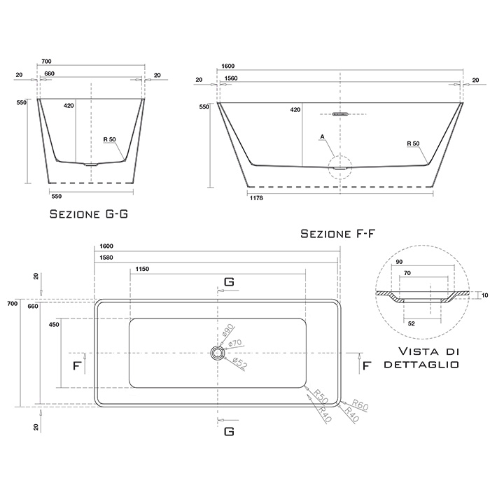 Kerasan Ego Ванна отдельностоящая, акриловая  160х70х55см в комплекте со сливом Click-clack, цвет: белый