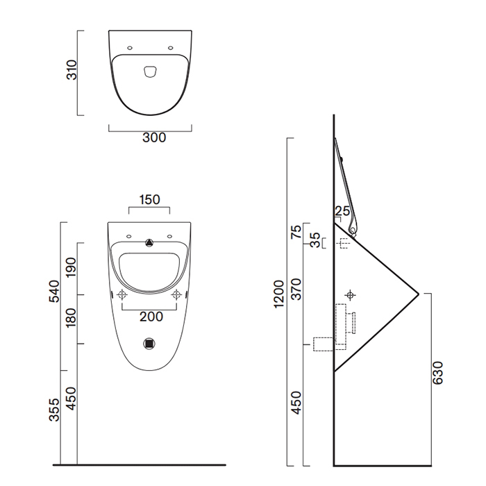 Catalano Писсуар 54x30см Rimless, с отв. под крышку, цвет: белый матовый
