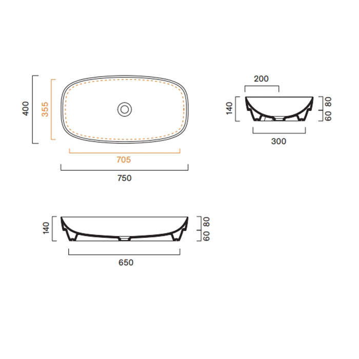 Catalano Alvea Раковина 75x40см встраиваемая, без отв., цвет: Lino Satinato