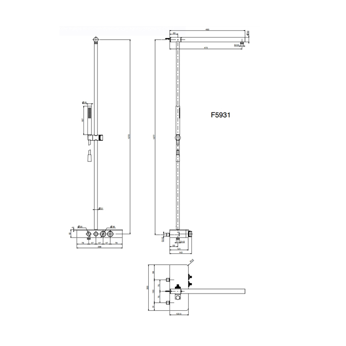 Carlo Frattini Switch Душевая стойка с термостатическим смесителем, с выводом для верхн душа, ручн душ и шланг 1500мм, цвет: черный матовый