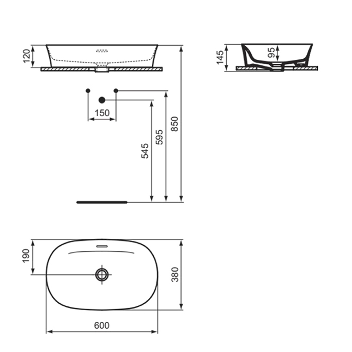 Ideal Standard Ipalyss Раковина 60см., накладная, без отв., Diamatec®, цвет: белый