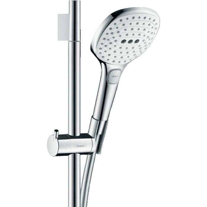 Hansgrohe Raindance Select E Душевой набор: штанга 65см, ручной душ, 3jet (Rain, RainAir, WhirlAir), мыльница, шланг, цвет: белый/хром