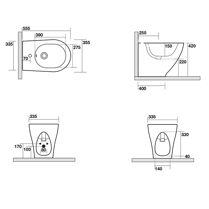 Kerasan Aquatech Биде напольное 55x35см, c 1 отв., цвет: белый