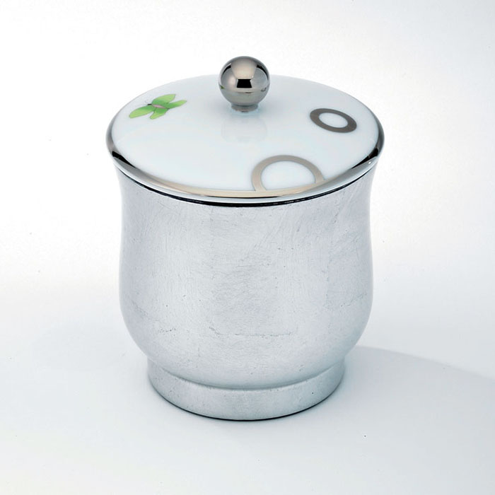 THG CAPUCINE VERT DECOR PLATINE Китайская лакированная коробка с белой керамической крышкой Ø94 мм., small size, декор платина/зеленый, цвет: белый