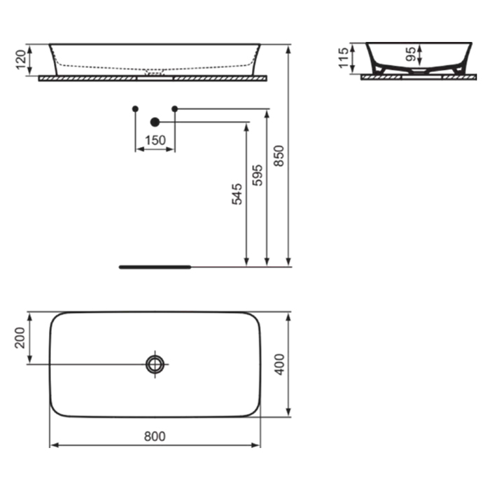 Ideal Standard Ipalyss Раковина накладная 80х40хh12 см, без отв., с крепежом, покрытие: Diamatec® цвет: белый