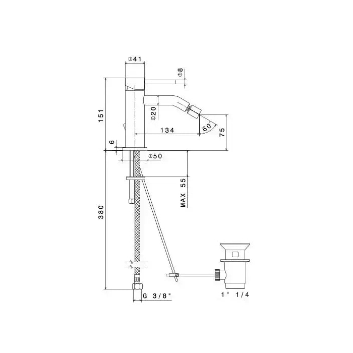 Kerama Marazzi Eterna Смеситель для биде, 1 отв., c донным клапаном, цвет: нержавеющая сталь