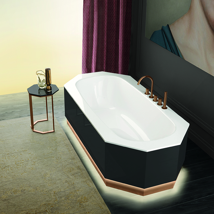 Milldue Edition Dandy Ванна 195х90х52см, отдельностоящая, с сифоном, с подсветкой, облицовка глянц Grafite, цоколь сатин роз зол, ванна белый