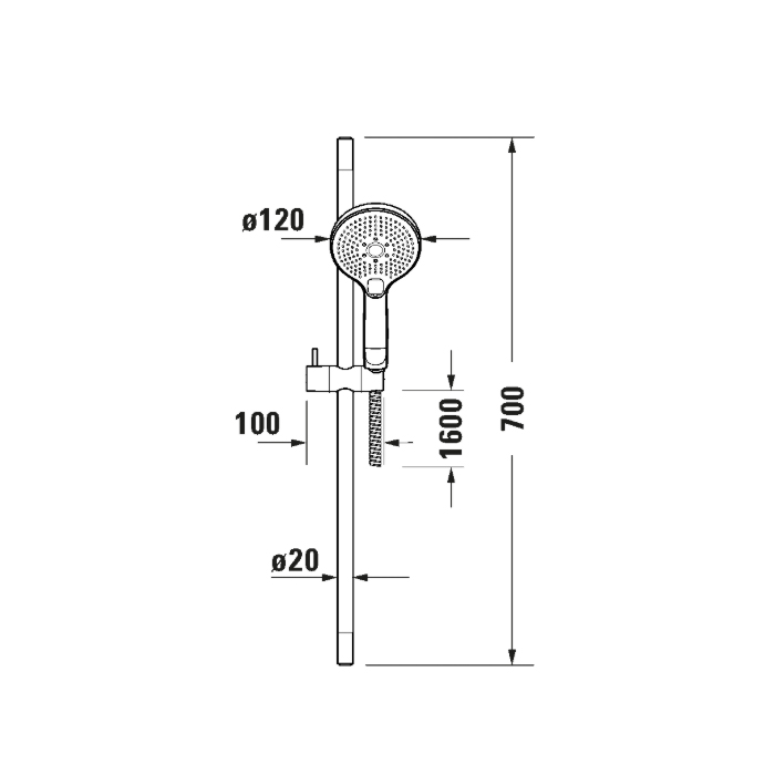Duravit Shower Душевая система: штанга 70см., шланг 160см и ручной душ Ø12см., 3 режима, цвет: хром