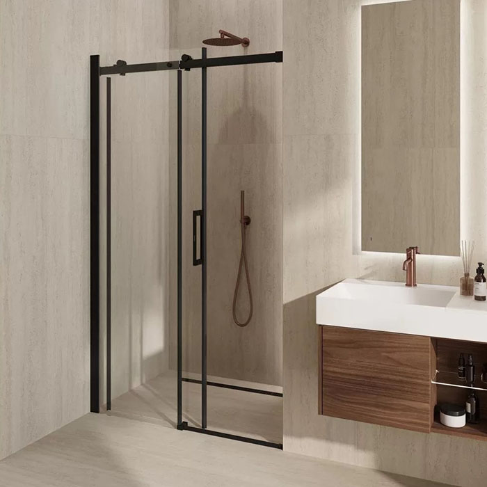 Kerama Marazzi Cristallo Душевая дверь 120х210см, раздвижная с функцией soft close, цвет: черный матовый