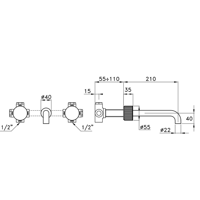 Stella Sirius Смеситель для раковины, встраиваемый, излив: 21см, цвет: черный матовый