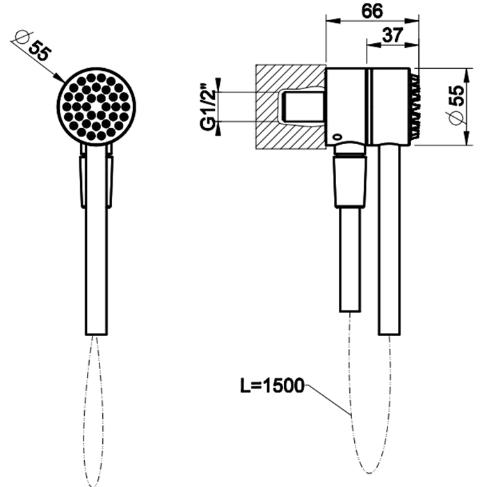 Gessi Hi-Fi Душевой магнитные комплект, состоящий из вывода воды, держателя, шланга 1,50 м и лейки, цвет: Finox