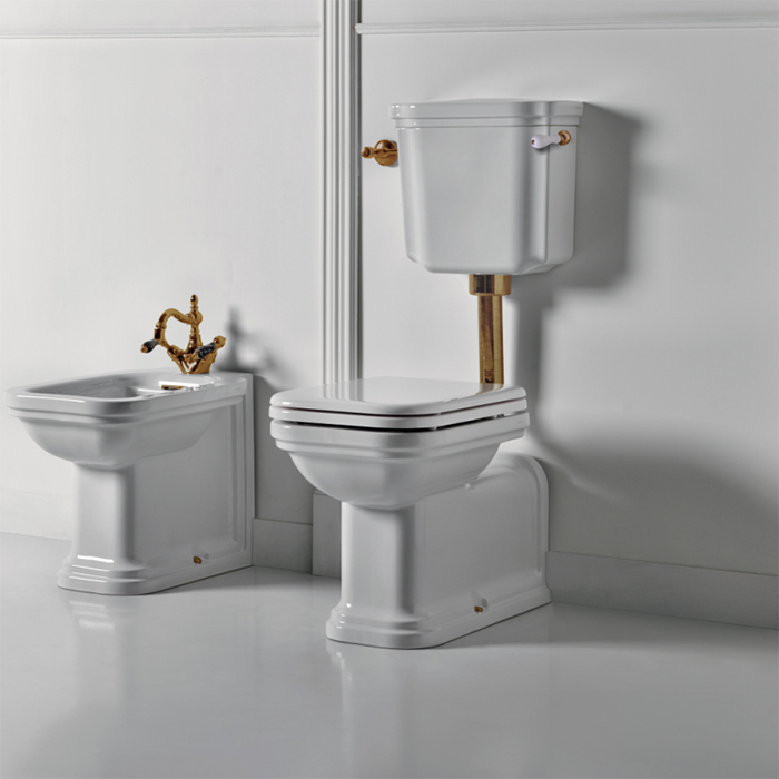 Kerasan Waldorf Унитаз 65х37см., приставной, c низким бачком, ручкой смыва справа, цвет: белый/бронза