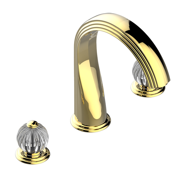 THG Mandarine clear crystal Смеситель для установки на борт ванны на 3 отверстия, без ручного душа, цвет: полированное золото