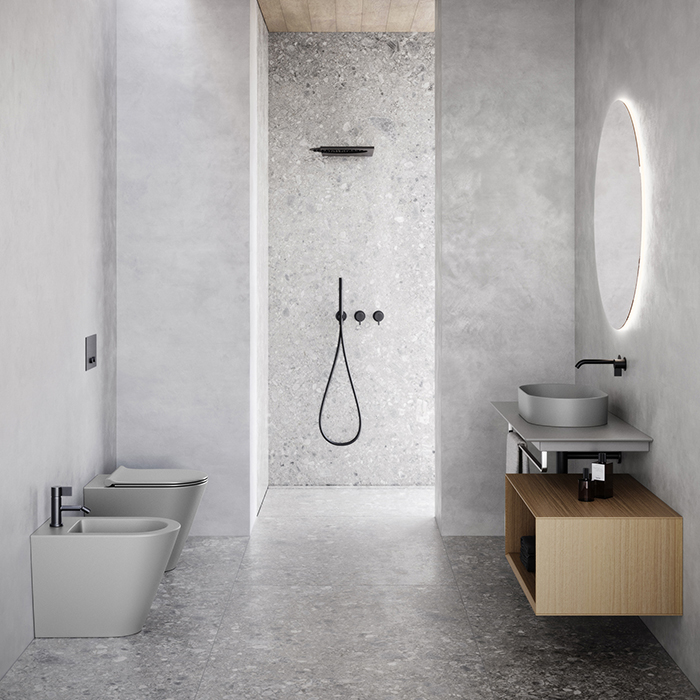 Catalano Zero Унитаз напольный 55x35см, безободковый, смыв Tornado, покрытие Twinglaze+, цвет: Cemento Satinato