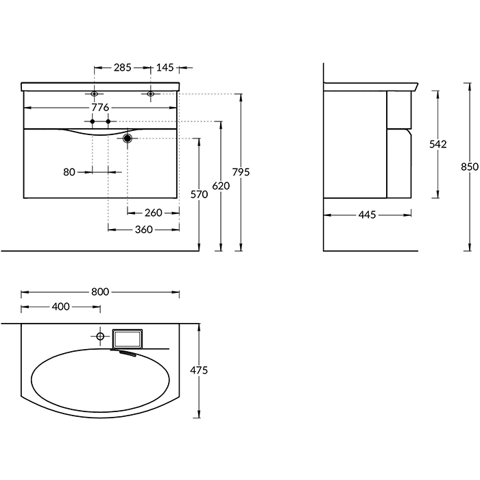 Kerama Marazzi Riva Тумба подвесная 80см, с раковиной, цвет: белый матовый