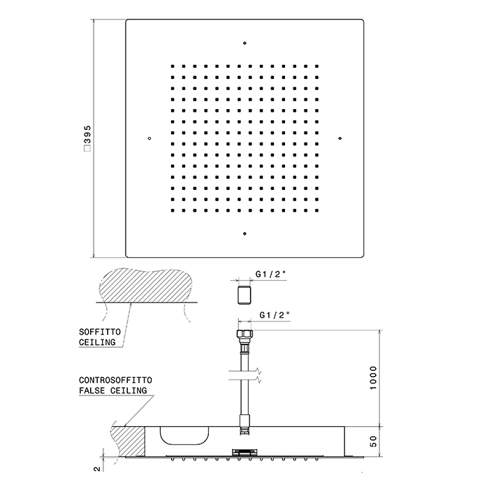 Newform Head Showers Верхний душ 40x40cм, потолочный, скрытый, цвет: белый матовый