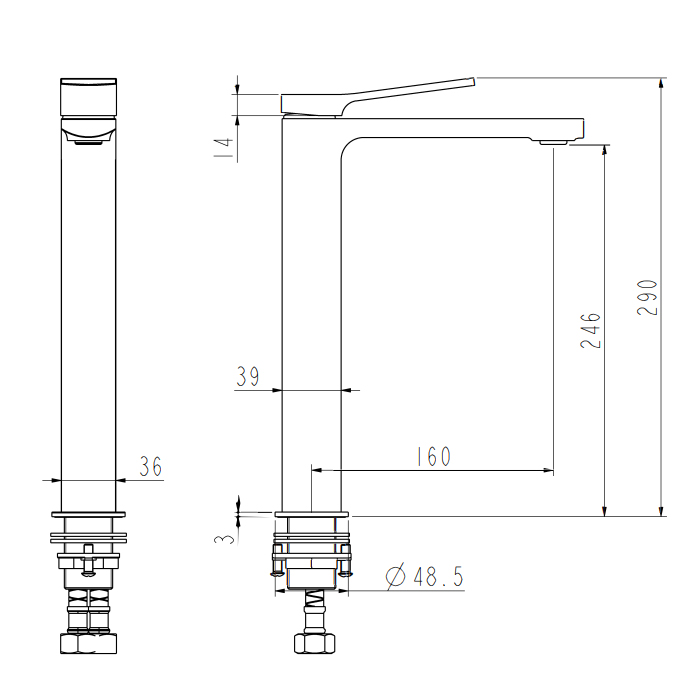 NEMO Prima Смеситель для раковины, высокий, 1 отв., с донным клапаном, цвет: хром
