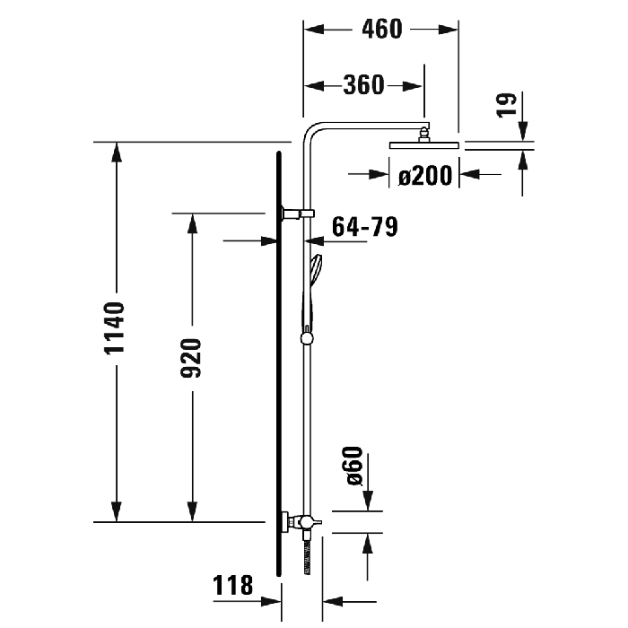 Duravit B.1 Душевая колонна с термостатическим смесителем, верхним душем, штангой и лейкой, цвет: хром