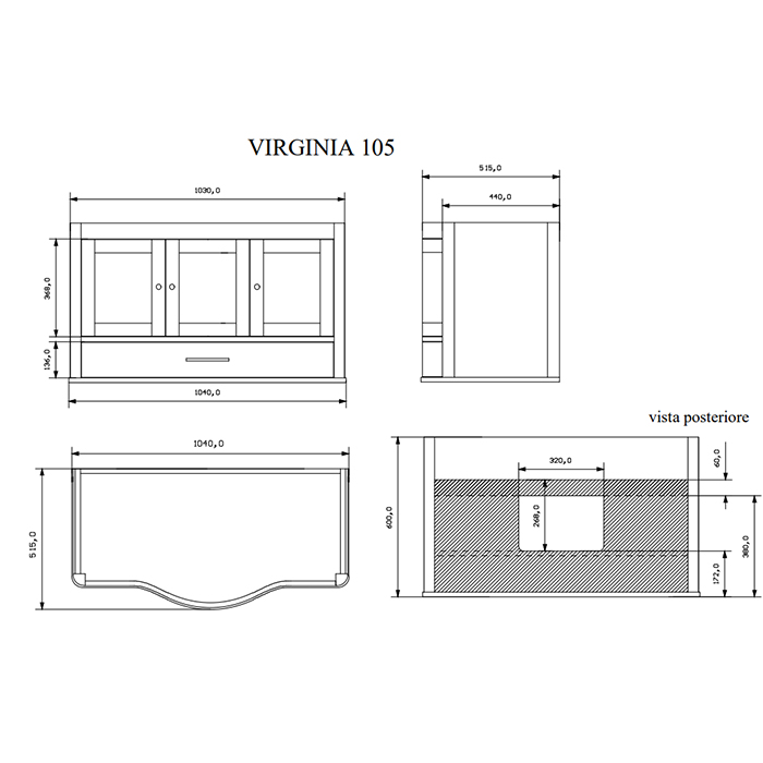 EBAN Virginia Комплект мебели: база под раковину, с раковиной и зеркалом, 103см, подвесной, Цвет: Pergamon