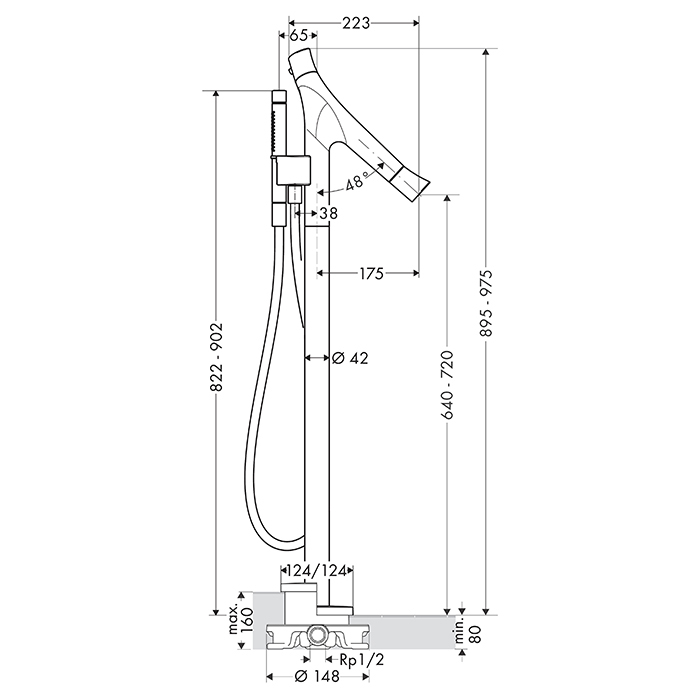 Axor Starck Organic Смеситель для ванны, напольный, термостатический, с ручным душем, цвет: сталь