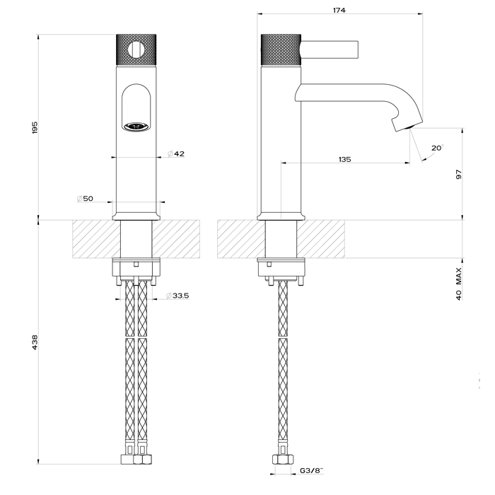 Gessi Inciso- Смеситель для раковины, однорычажный, без донного клапана. цвет: black XL