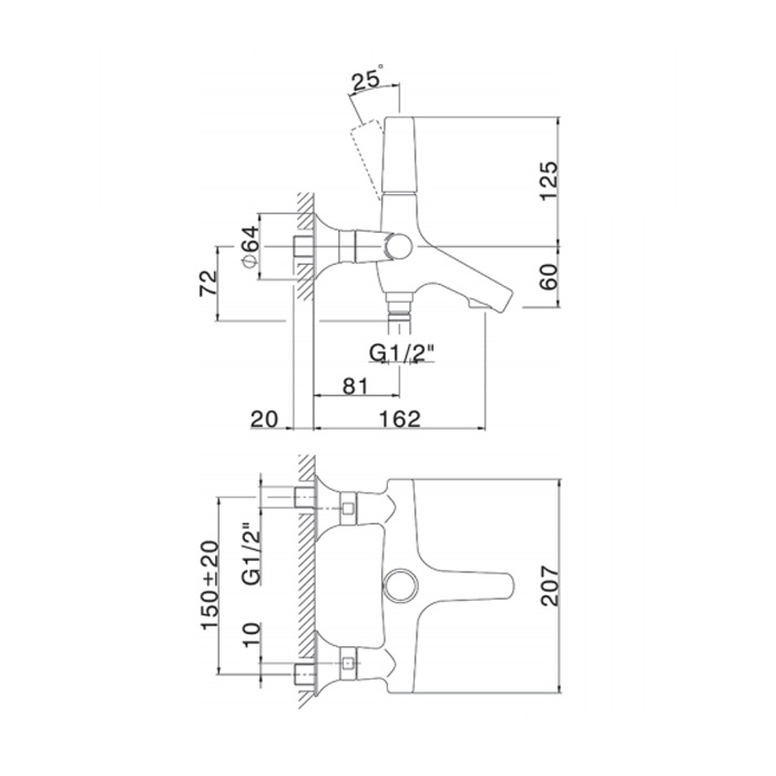 CISAL Vita Смеситель настенный однорычажный для ванны без душа, выход снизу, цвет: хром