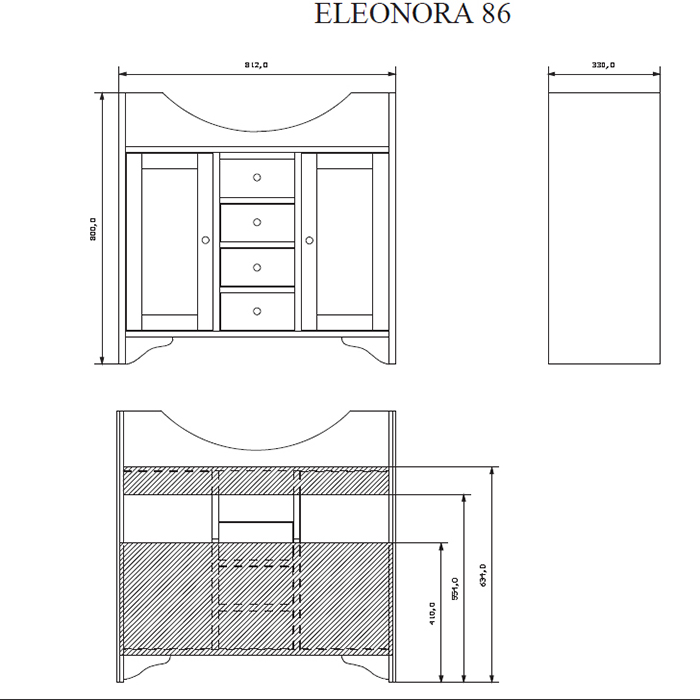 EBAN Eleonora Комплект мебели, напольный, с раковиной и зеркалом, 85см, Цвет: Pergamon