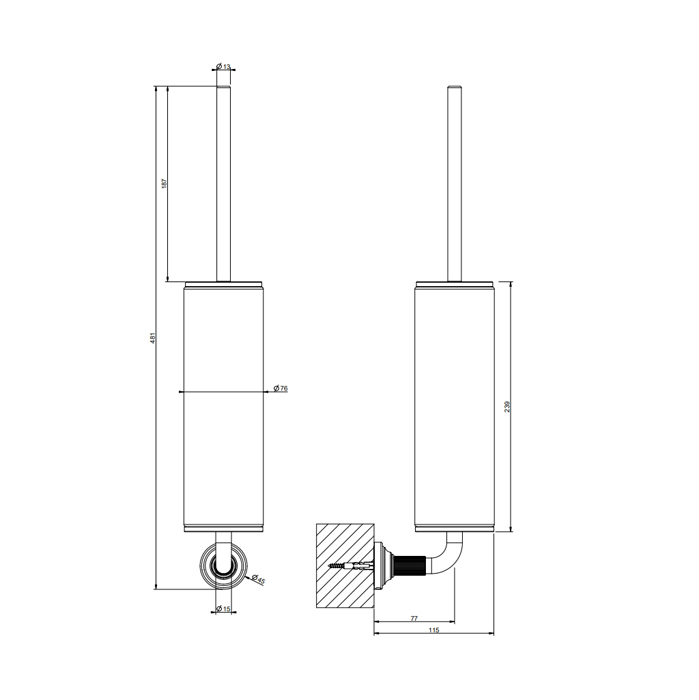 Gessi Venti20 Ершик для унитаза подвесной, цвет: черный, фурнитура черный матовый