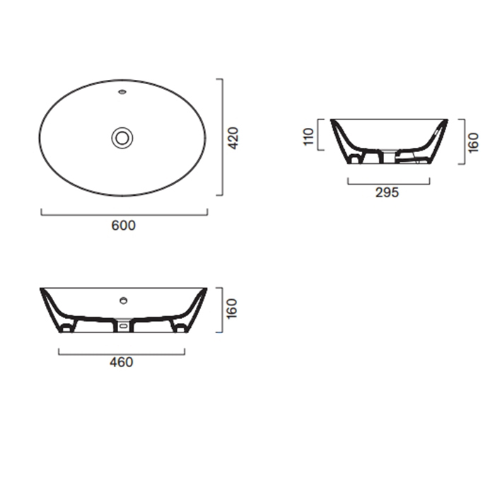 Catalano Italy Раковина 60x42см накладная, без отв., цвет: белый глянцевый
