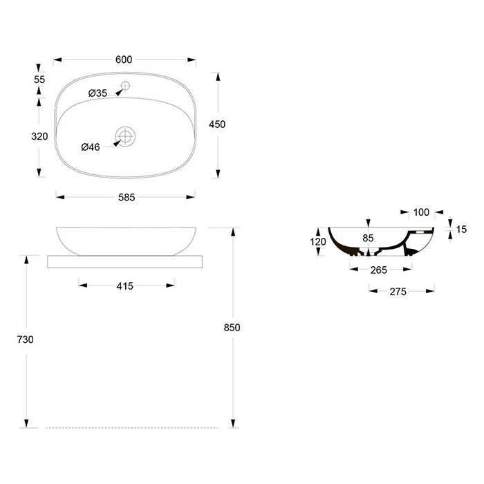 Alice Form Oval Раковина 60x45х12см., накладная, 1 отв., цвет: чёрный матовый