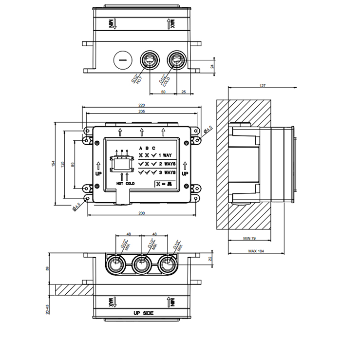 Gessi Hi-Fi Встраиваемые части для термостатического смесителя с кнопками, 1/2" соединение., цвет: хром