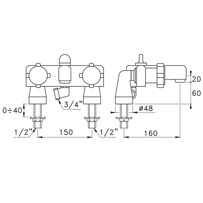 Stella Aster Смеситель на борт ванны на 2 отверстия 3267RG, цвет: хром