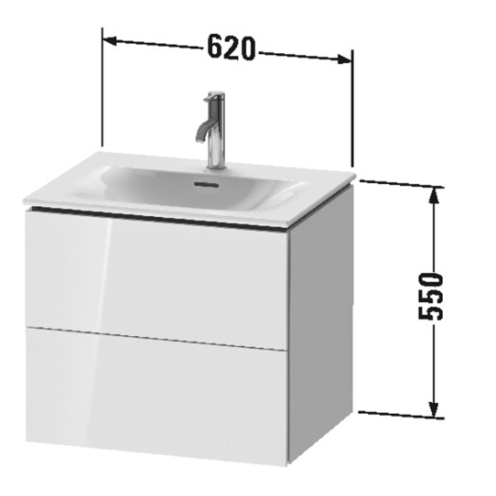 Duravit L-Cube База подвесная 62x48.1x55см с раковиной, 2 ящика, цвет: глянцевый белый