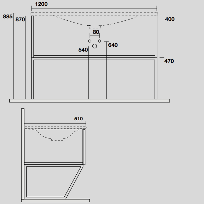 Kerasan Shape Mobile Комплект мебели 122х52см, напольный, 1 ящик, цвет: дуб/белый/черный матовый