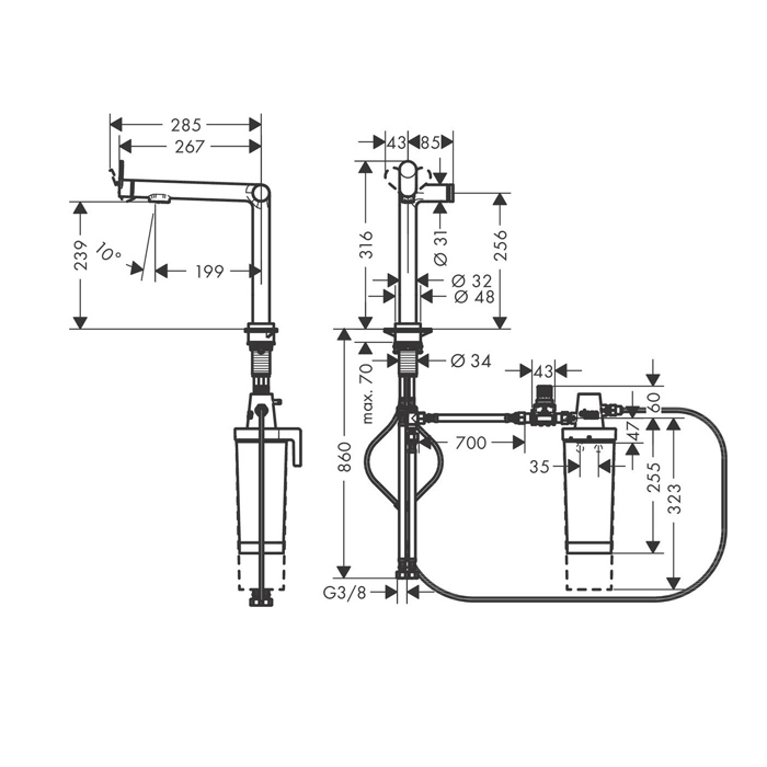 Hansgrohe Aqittura M91 Кухонный смеситель 240 с системой фильтрации, 1jet, цвет: матовый черный