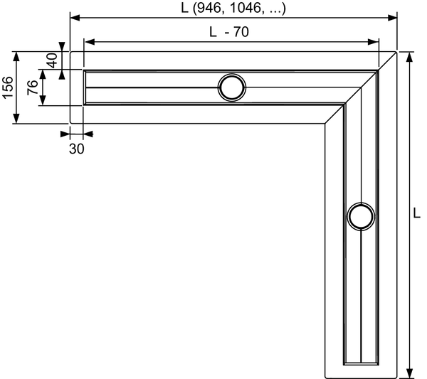 TECE Канал Комплект для установки углового дренажного канала, 900х900 мм