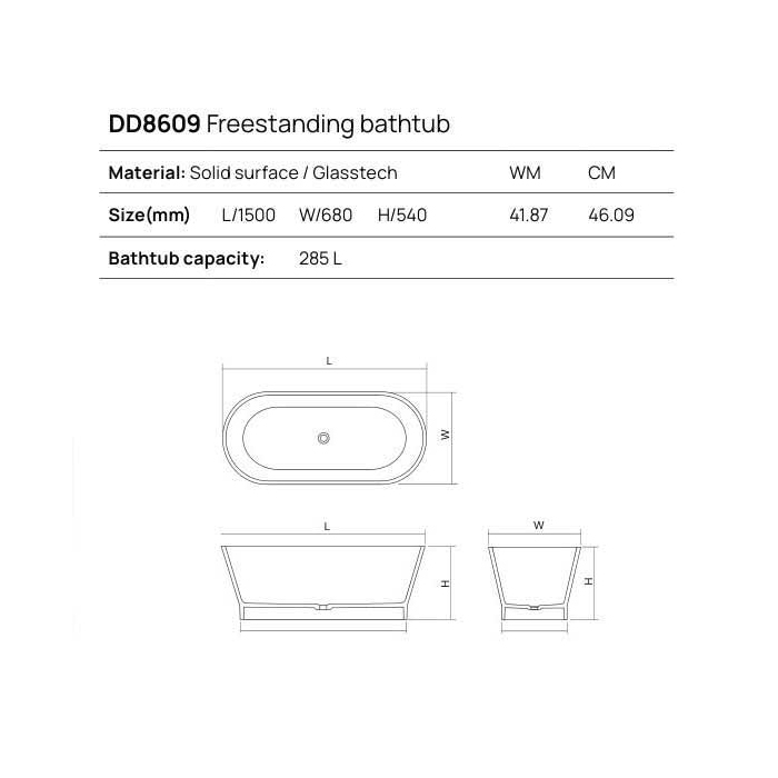 Dea Design Shadow Ванна 150х68х54см., отдельностоящая, Solid Surface, цвет: White №18