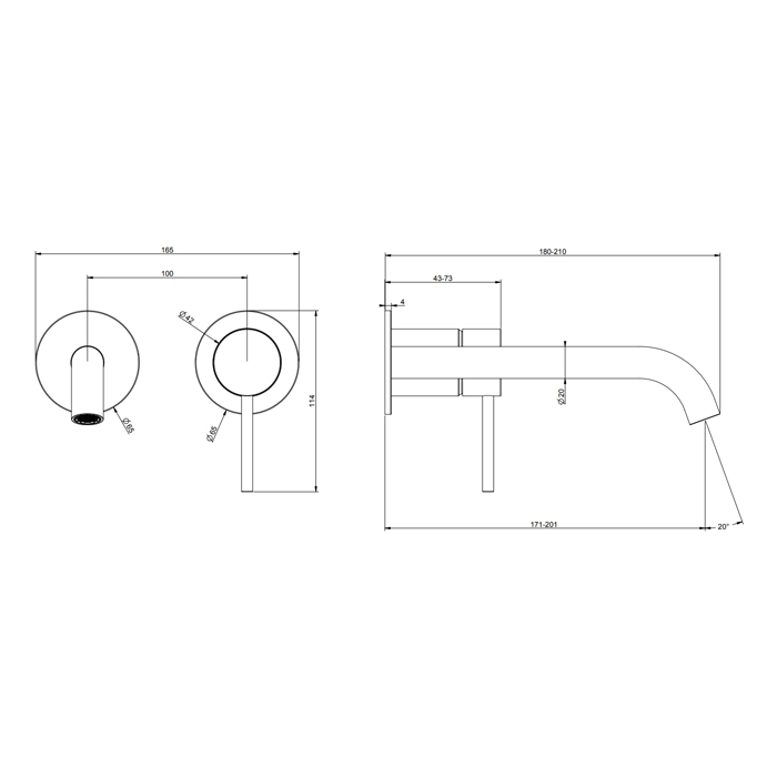 Gessi Flessa Смеситель для раковины с изливом 200 мм, без донного клапана, внешняя часть, цвет: Black XL