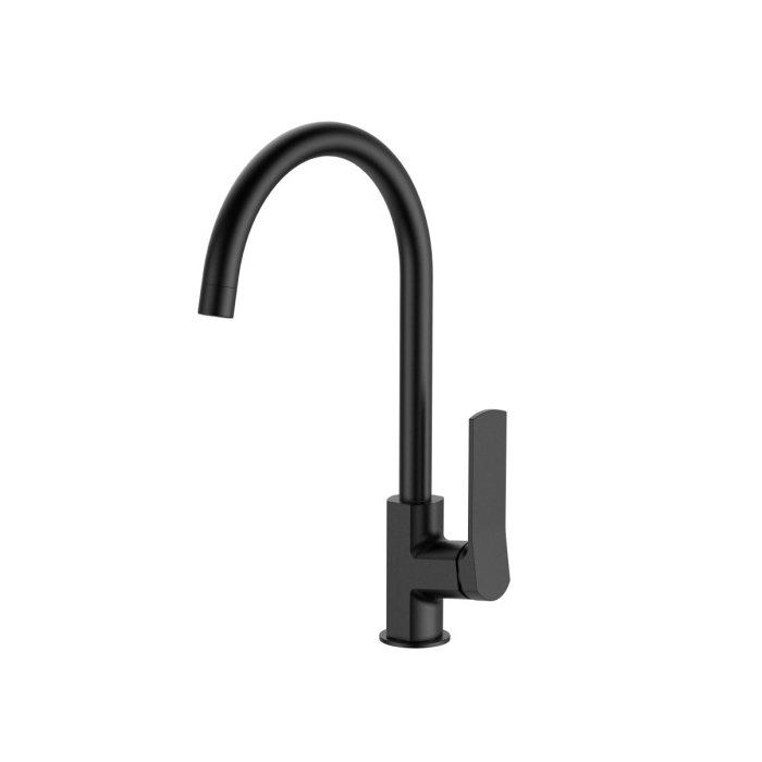 NEMO Prima Смеситель для раковины, 1 отв., с донным клапаном, поворотный излив, цвет: черный матовый