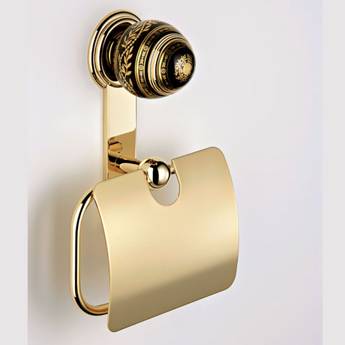THG Marquise porcelaine noire Держатель для туалетной бумаги с крышкой, подвесной, цвет: золото/черный фарфор