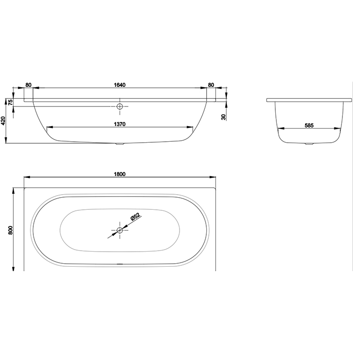 BETTE Starlet Ванна с шумоизоляцией 180х80х42, с самоочищающимся покрытием Glaze Plus и покрытием анти-слип, белая